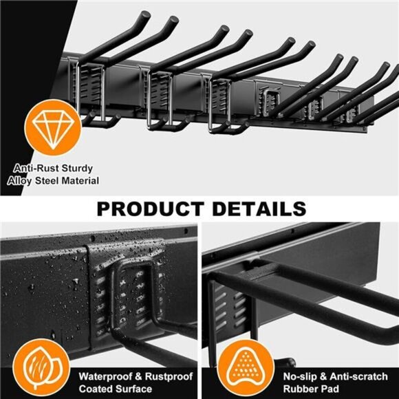 Garage Wall Mount Tool Organizer Heavy Duty Storage Rack for Garden Broom Rake - Picture 6 of 8